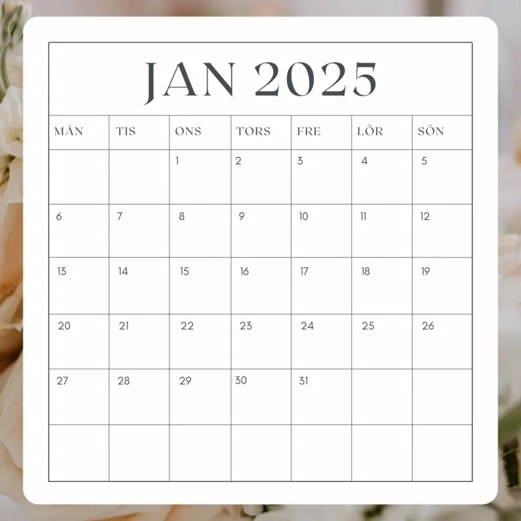 Kalender över januari månad 2025