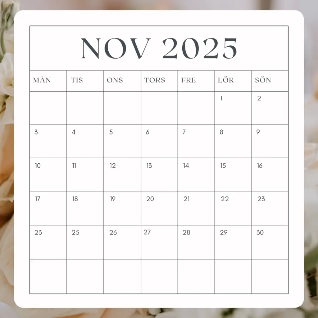 Kalender över november månad 2025