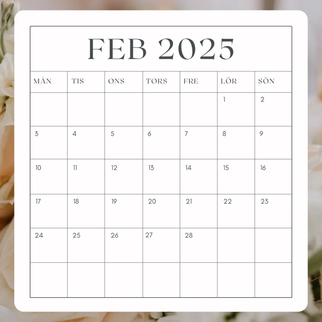 Kalender över februari månad 2025