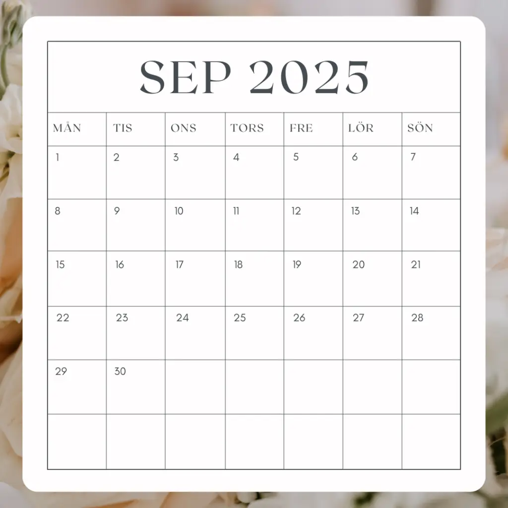 Kalender över september månad 2025